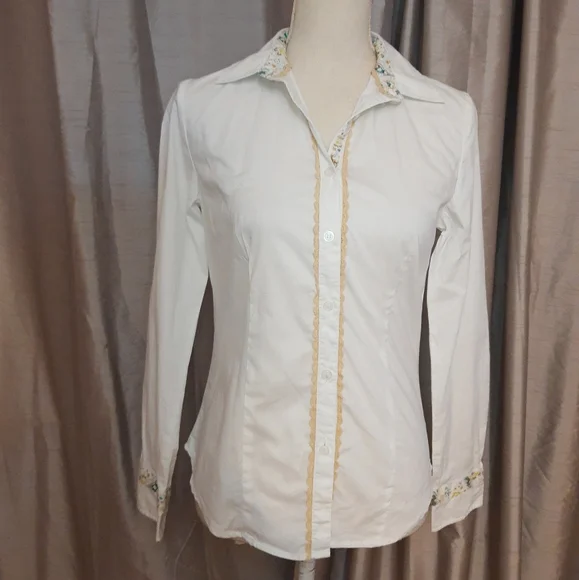 Joe Browns white long sleeve shirt UK 8 Paisley collar & sleeve trim - Picture 2 of 10